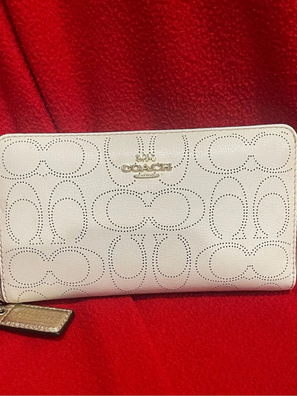 Coach Long Perforated Signature Zip Around Wristlet